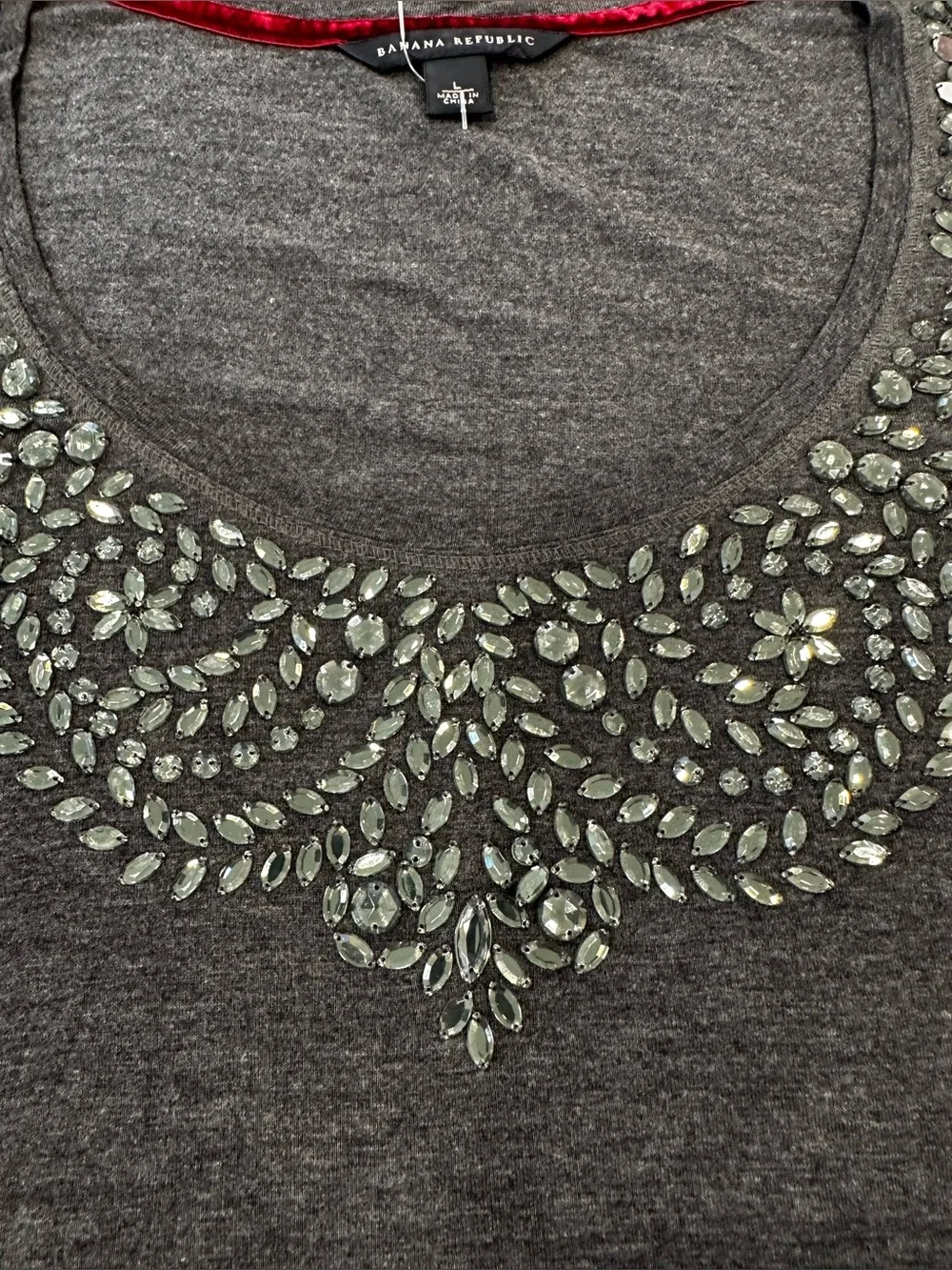 Banana Republic Dark Gray Scoop Neck Tee with Beaded Detail - Picture 3 of 8